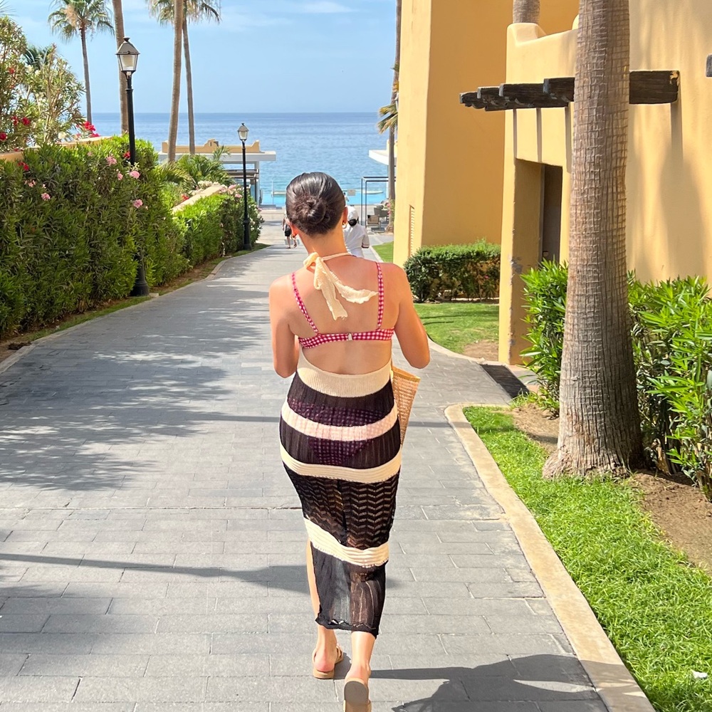 SHEIN Black and Cream Striped Swim Cover-Up
